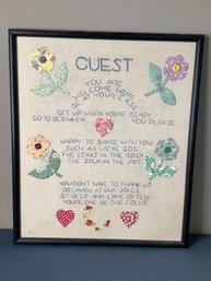 'Guest. You Are Welcome Here' Framed Needlepoint