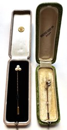 2 Vintage Japanese Hat Pins, 1 With Pearl In Original Boxes