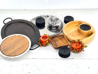 Modern Entertaining Assortment - Trays, Candlesticks, Stainless Juicer And More