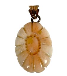 Fine Carved Coral Floral Form Pendant In Pink And White