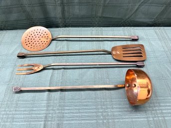 Set Of 4 Vintage Copper Kitchen Utensils