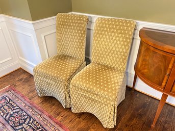 Pair Of Green Upholstered Dining Chairs