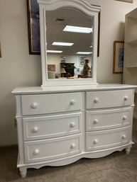 6 Drawer White Footed Dresser With Beveled Mirror