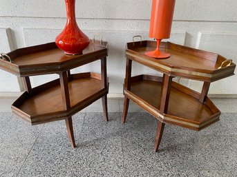 Pair Of MCM Elongated Octagon 2-tier Accent Tables