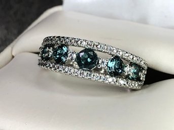 Stunning Brand New - Sterling Silver / 925 London Blue Topaz Ring With Channel Set White Zircons - WOW !