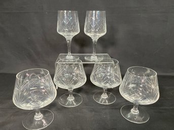 6 Piece Assorted Crystal Glasses - 2 White Wine Lady Victory By Easterling And 4  Brandy Snifters