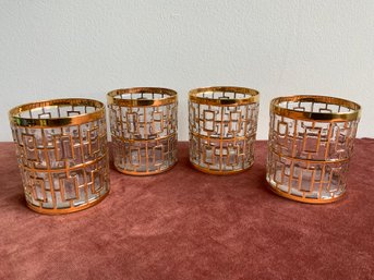 Set Of Four Imperial Glass Shoji Trellis 22K Rocks (1 Of 2)