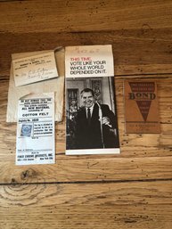 Original 1968 Nixon Agnew Presidential Campaign Flyer Advertisement & More.   L16