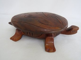 Hand Carved Wooden Turtle Trinket Box
