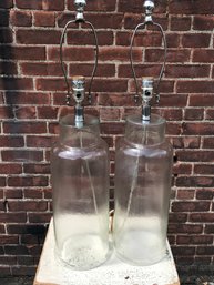 Lovely Pair Of SAFAVIEH New York - Glass Bottle Lamps - Retail Price $189 Each - Chrome Harps And Finials