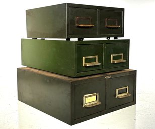 A Trio Of Vintage Steel Card Drawer Units