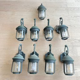 A Set Of 9 Copper Exterior Lanterns With Handblown Glass