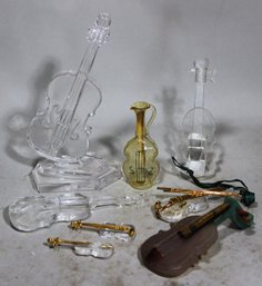 Lot Of Eight Crystal And Carved Jade Models Of Violins