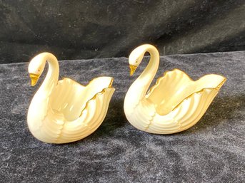 2 Piece Lenox Porcelain Swan Gold Edge Swan Vases