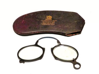 Pince Nez Antique Prescription Glasses With Leather Case