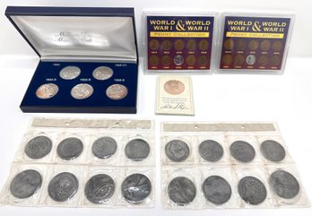 Million Dollar Morgan Tribute Coin Collection, WWI & WWII Pennies, Nixon Bronze Metal & Silver Dollar Replicas