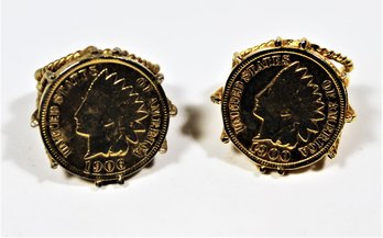 1900 And 1906 Gilded Copper Indian Head Penny Gold Tone Rings Siize 4.5