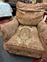 Upholstered Chair With Paisley Print In Gold, Red & Orange