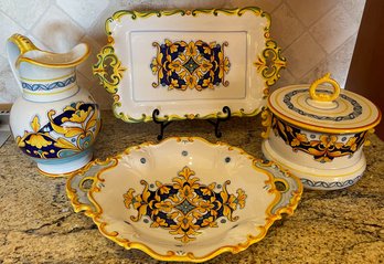 Italian Deruta Pottery Royal Blue And Gold Grouping