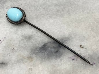 A Vintage Turquoise Hat Pin In Sterling Silver Setting