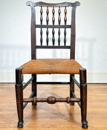 An Antique Oak Rush Seated Side Chair