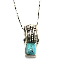 Vintage Sterling Silver Turquoise Pendant Necklace