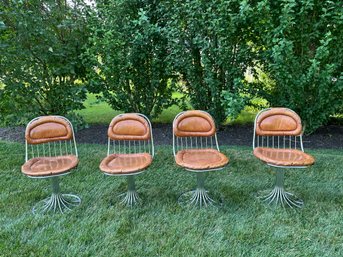 Set Of Four MCM Rima Wire Margot Chairs By Gastone Rinaldi, Leather Cushions