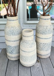 3 Modern Blue And White Ceramic Urns/vases