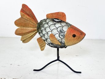 An Art Glass And Metal Fish Sculpture