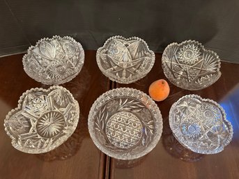 Collection Of 6 Vintage Cut Glass Bowls