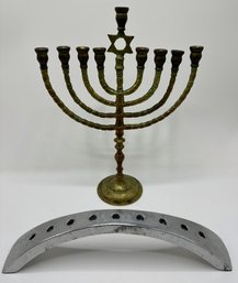 Vintage Brass Chanukah Menorah & Modern Menorah