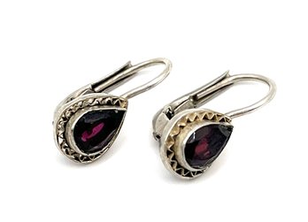 Vintage Sterling Silver Dark Ruby Red Color Earrings