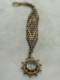 Antique Victorian Era Gold Filled Pocket Watch Chain With Ship's Wheel Compass Fob