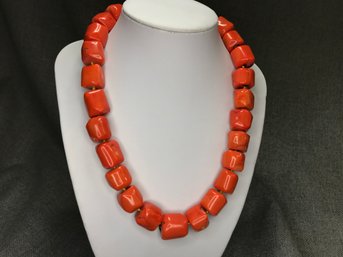 Fantastic Chunky Natural Orange Coral 18' Necklace - With Sterling Silver Clasp - These Are $585 Retail Price