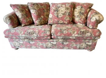 Custom Floral Upholstered Sleeper Sofa With Accent Pillows