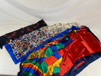 3 Beautiful Colorful Scarves 2 Silk And A Picasso Print