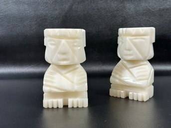 A Pair Of Vintage Figural Mayan Bookends In Hand-Carved Natural Onyx