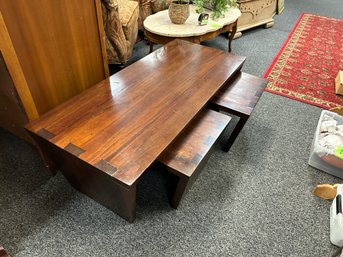 Wood Coffee Table With Two Seats For Extra Seating