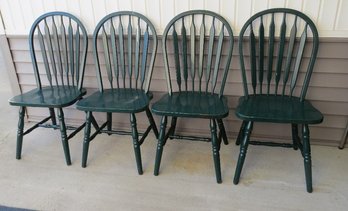 Set Of 4 Oak Kitchen Chairs In Green Paint