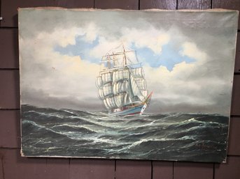 Classic Antique Painting Of Clipper Ship At Sea - Signed By Listed Artist - A V RIENISDONK - 189-1910 - Nice !