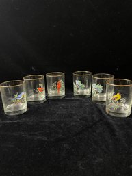 West Virginia Glass American Song Birds Glasses Small Glasses - Set Of 6