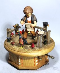 Vintage Anri Reuge 'The Morning' Wood Music Box Boy With Birds