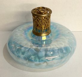 Beautiful Blue Art Glass Opalescent Oil Lamp