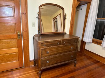 Antique 1920s Mahogany Sheraton Style Dresser With Mirror, 1 Of 2