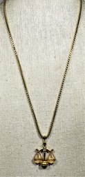 Fine Gold Tone MONET Box Chain Necklace Having Libra Pendant Scales