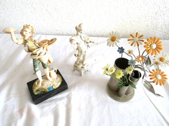 3 Piece Italian Lot With Chef, Flowers & Sculpture