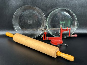 Everything But The Pie:  Rolling Pin, Apple Corer/Peeler, Pyrex Dishes