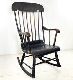 An Antique Pine Rocking Chair - Signed EK & Sons, Milton On Base
