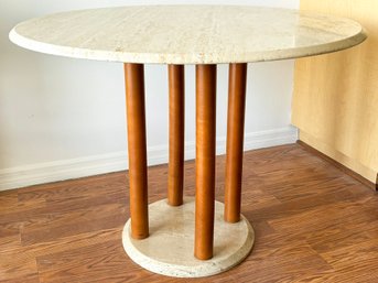 A Vintage Italian Modern Travertine And Teak Dining Table By Stone International S.P.A.