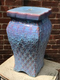 Very Nice Vintage Style Pottery Garden Seat - Bluish / Salmon Glaze - Very Nice - Can Be Used Outdoors